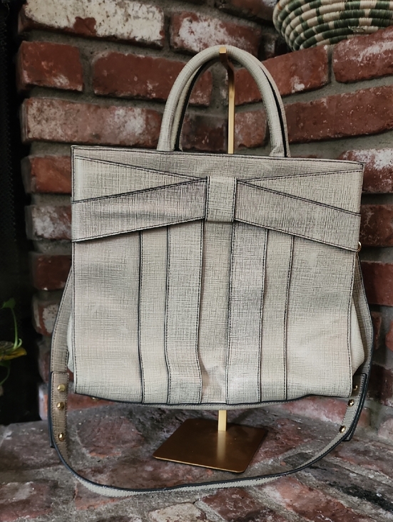 Zac Posen Handbags - Zac Posen Cream Structured Satchel Tote Bow Detail Top Handle Work Bag Chic